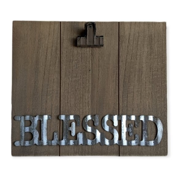 Blessed Farmhouse Decor Photo Clip Picture Wooden Frame Rustic Look Metal Text - Picture 1 of 9